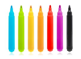 Colorful marker pen set on isolated background with clipping path. Vivid highlighter and blank space for your design or montage.